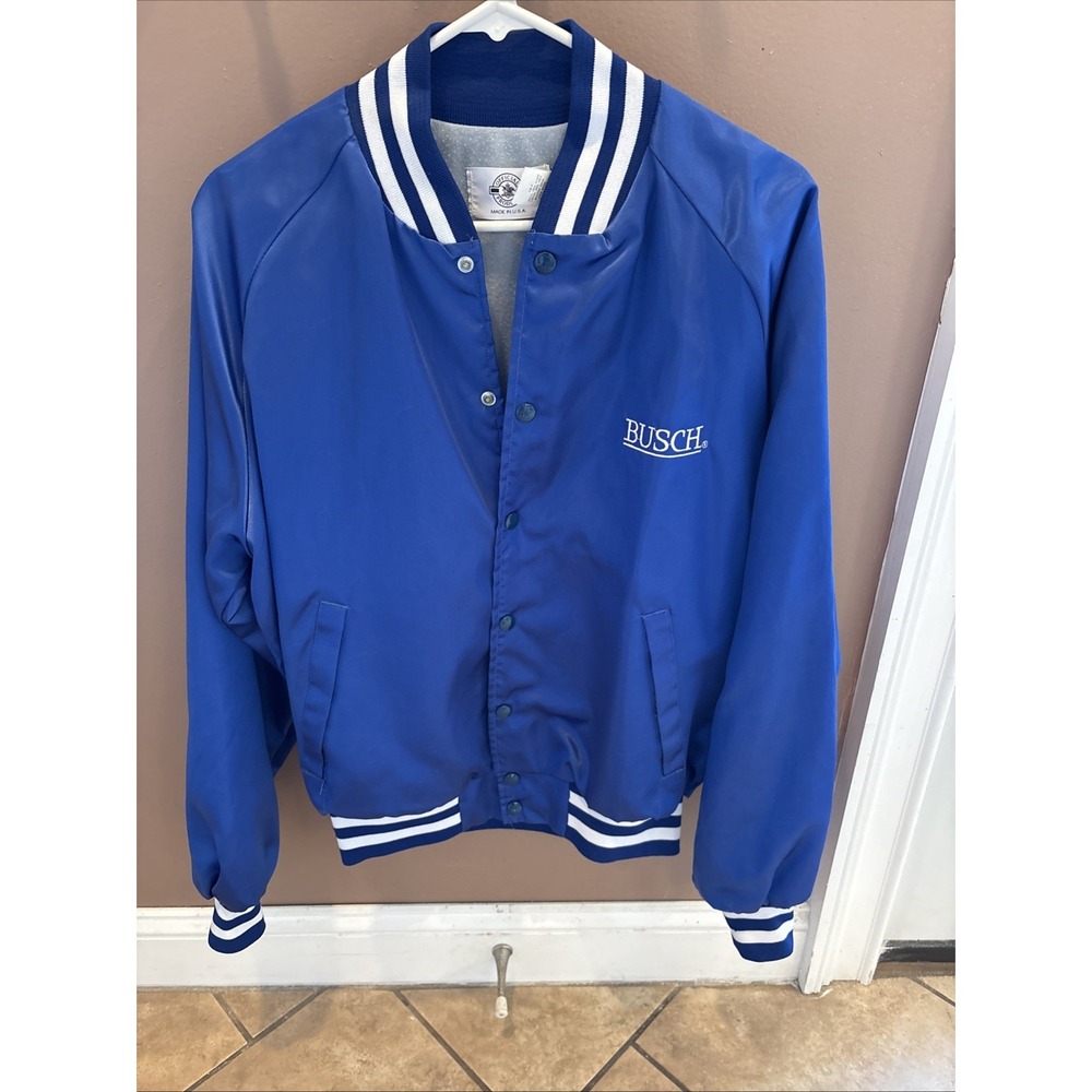 Vintage Busch Beer Jacket- large, blue